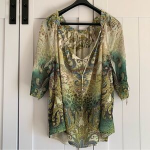 Energe Worldwear 3X Sheer Paisley Leopard Print Tunic Boho Blouse
